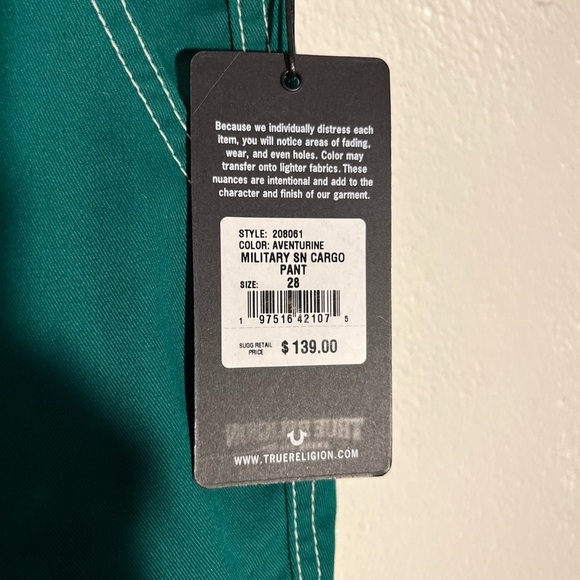 True Religion Military Single NeedleSkater Baggy Green Cargo Pants Size 28 NWT - Picture 4 of 4